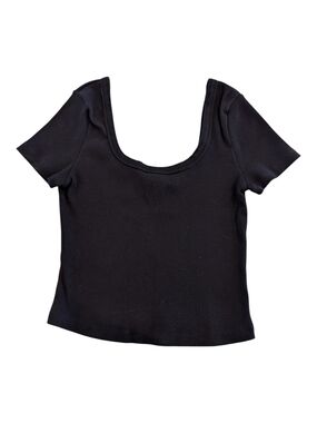 Universal Thread Black Scoop Neck Ribbed Short Sleeve Tee